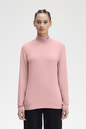 Dusty Rose Pink Fred Perry Roll Neck Top Women's T Shirts | CANZX47540