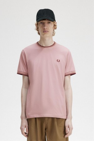 Dusty Rose Pink Fred Perry Twin Tipped Men's T Shirts | MCAHR60752