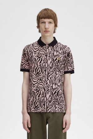 Dusty Rose Pink Fred Perry Zebra Print Fred Perry Shirt Men's Polo Shirts | GCAUC47757