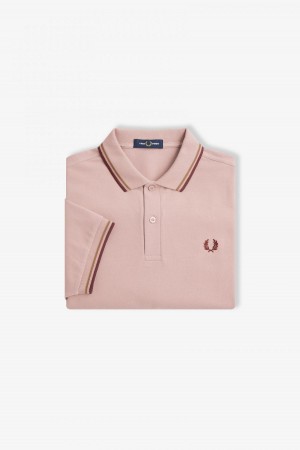 Dusty Rose Pink / Shaded Stone / Oxblood Fred Perry M3600 Men's Fred Perry Shirt | CANEJ50099