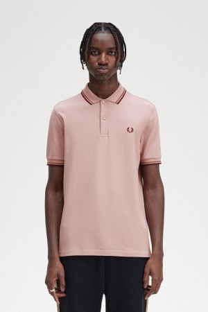 Dusty Rose Pink / Shaded Stone / Oxblood Fred Perry M3600 Men's Polo Shirts | MCAHR26367