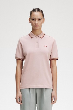 Dusty Rose Pink / Shaded Stone / Oxblood Fred Perry G3600 Women's T Shirts | CAJKU40874