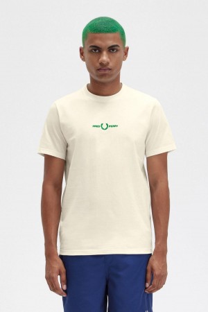 Ecru Fred Perry Embroidered Men's T Shirts | SCANY76401