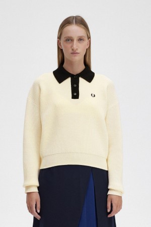 Ecru Fred Perry Knitted Shirt Women's Knitwear | BCASO68434