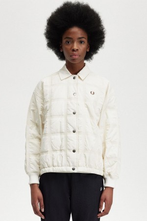 Ecru Fred Perry Quilted Women's Coats | CADYB17679