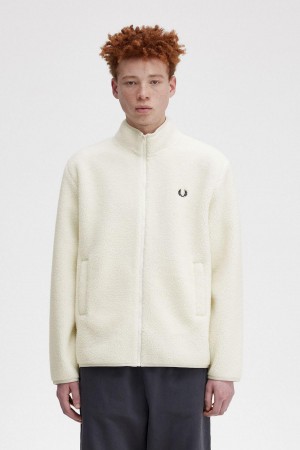 Ecru Fred Perry Zip Through Borg Fleece Men's Coats | GCAUC36179