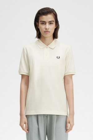 Ecru / Black Fred Perry G6000 Women's T Shirts | CAXMI10441