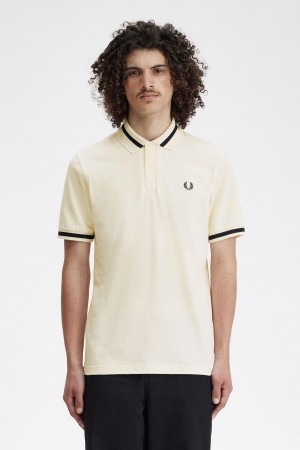 Ecru / Black Fred Perry M2 Men's Polo Shirts | CAJZR59753