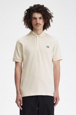 Ecru / Black Fred Perry M3 Men's Polo Shirts | LCATR63233