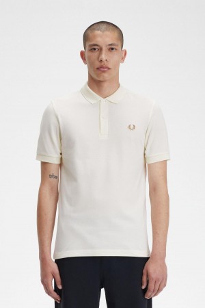 Ecru / Dark Caramel Fred Perry M6000 Men's Polo Shirts | GCAUC30872