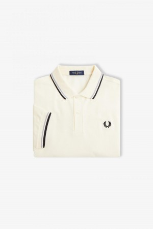 Ecru / Limestone / Black Fred Perry M3600 Men's Fred Perry Shirt | PCAQX21542