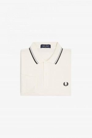 Ecru / Limestone / Black Fred Perry M3636 Men's Fred Perry Shirt | CAICD88079