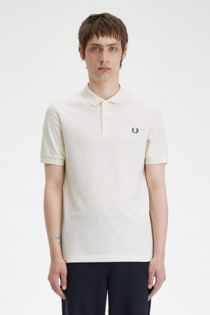 Ecru / Night Green Fred Perry M6000 Men's Polo Shirts | UCATG27893