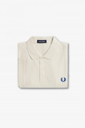 Ecru / Shaded Cobalt Fred Perry M6000 Men's Fred Perry Shirt | CAJKU80164