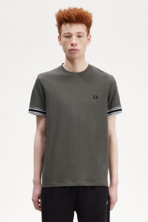 Field Green Fred Perry Bold Tipped Piqué Men's T Shirts | CAQCS77934