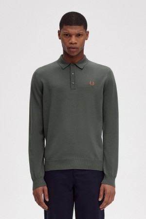 Field Green Fred Perry Classic Knitted Shirt Men's Knitwear | DCAVO24216