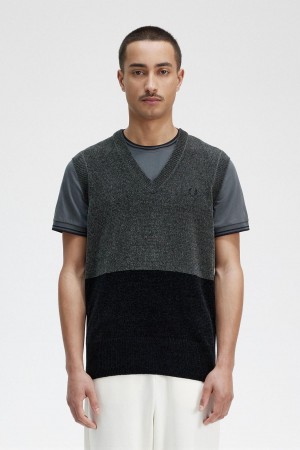 Field Green Fred Perry Colour Block Chenille Tank Men's Knitwear | CAZDE72876