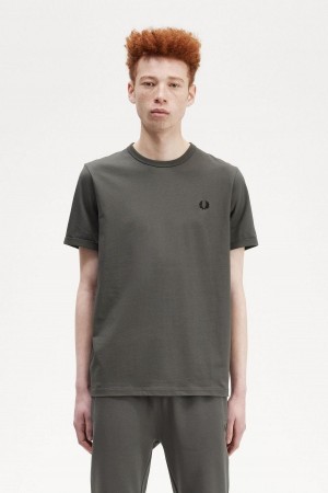 Field Green Fred Perry Ringer Men's T Shirts | CADYB30333