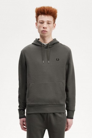 Field Green Fred Perry Tipped Hooded Men's Sweatshirts | BCASO23592