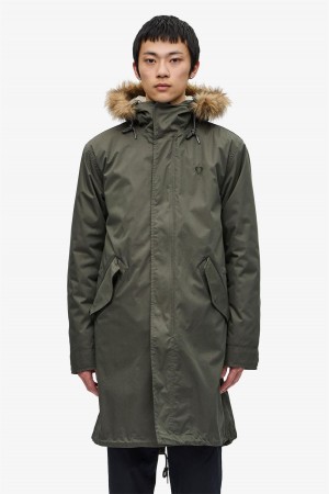 Field Green Fred Perry Zip-In Liner Parka Men's Coats | CAXMI26577