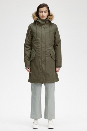 Field Green Fred Perry Zip-In Liner Parka Women's Coats | CAXMI22717