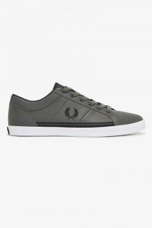 Field Green / Black Fred Perry Perforated Baseline Men's Shoes | CADYB74966