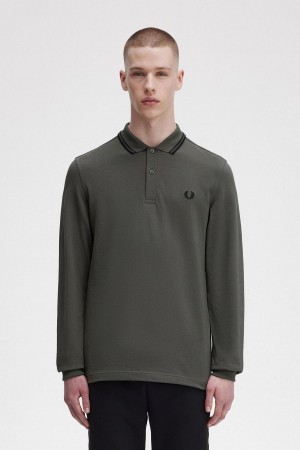 Field Green / Black / Black Fred Perry M3636 Men's Polo Shirts | TCAPQ90001