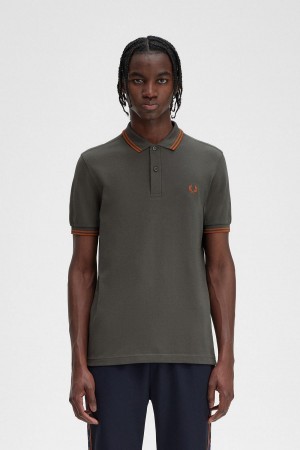 Field Green / Nut Flake / Nut Flake Fred Perry M3600 Men's Polo Shirts | SCAVO89513