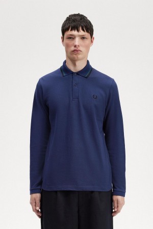 French Navy / Petrol Blue / Black Fred Perry M1212 Men's Polo Shirts | XCAGW24116