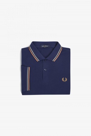 French Navy / Seagrass / Light Rust Fred Perry M3600 Men's Fred Perry Shirt | GCAUC90941