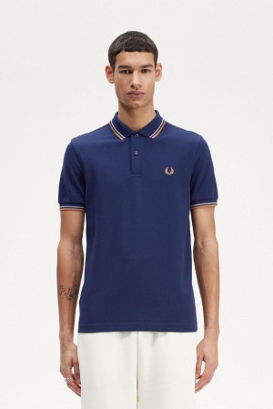 French Navy / Seagrass / Light Rust Fred Perry M3600 Men's Polo Shirts | BCASO58731