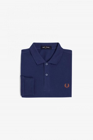 French Navy / Whisky Brown Fred Perry M6006 Men's Fred Perry Shirt | CAZDE87914