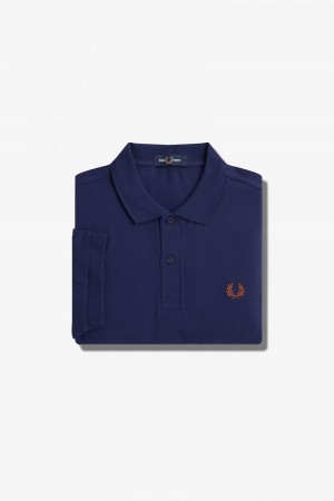 French Navy / Whisky Brown Fred Perry M6000 Men's Fred Perry Shirt | CAEAH19951