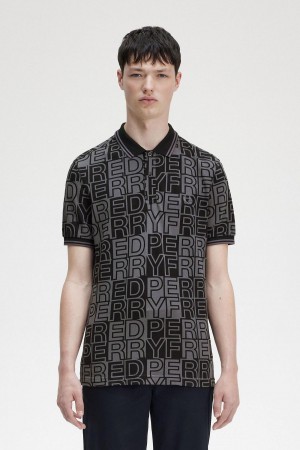 Gunmetal Fred Perry Block Graphic Fred Perry Shirt Men's Polo Shirts | UCAND25354