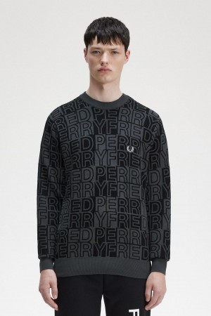 Gunmetal Fred Perry Block Graphic Jumper Men's Knitwear | CAJVR57407