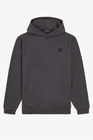 Gunmetal Fred Perry Heavyweight Hooded Men's Sweatshirts | CADFL18051