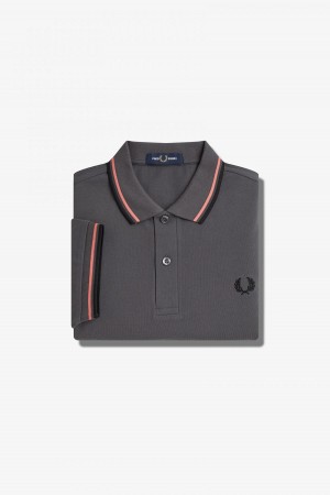 Gunmetal / Coral Heat / Black Fred Perry M3600 Men's Fred Perry Shirt | CAEGJ58011