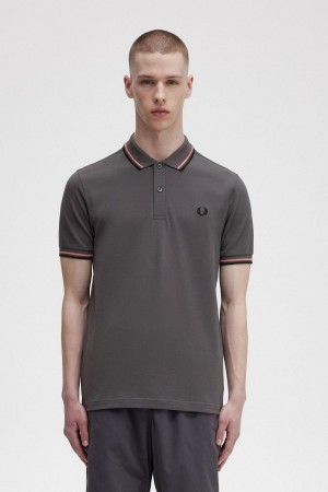 Gunmetal / Coral Heat / Black Fred Perry M3600 Men's Polo Shirts | SCAVO88685