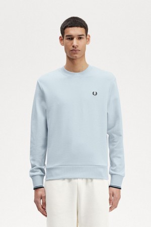 Light Ice Fred Perry Crew Neck Men's Sweatshirts | CACIF46602