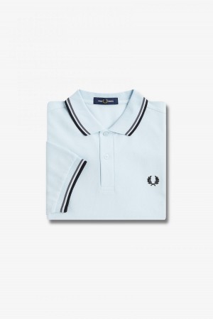 Light Ice / Field Green / Black Fred Perry M3600 Men's Fred Perry Shirt | BCASO52209