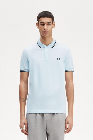 Light Ice / Field Green / Black Fred Perry M3600 Men's Polo Shirts | SCANY74029