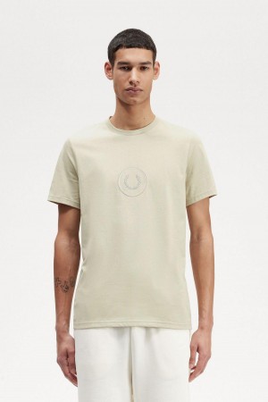 Light Oyster Fred Perry Circle Branding Men's T Shirts | CAQAV50444