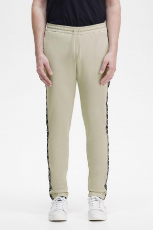 Light Oyster / Black Fred Perry Taped Track Pants Men's Trousers | CADYB78209