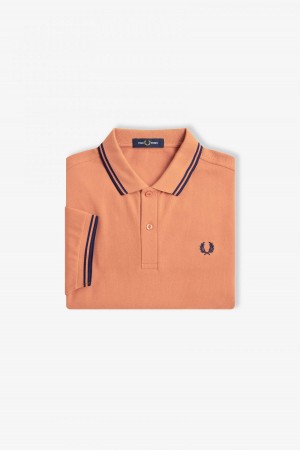 Light Rust / French Navy / French Navy Fred Perry M3600 Men's Fred Perry Shirt | QCAUV24074