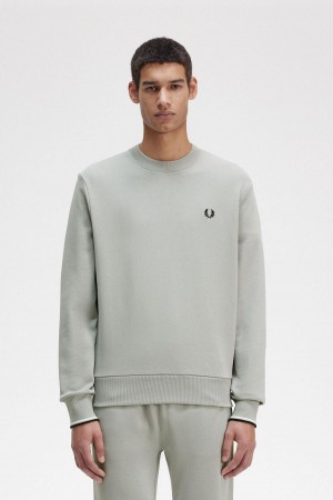 Limestone Fred Perry Crew Neck Men's Sweatshirts | SCANY13495