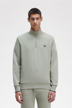 Limestone Fred Perry Half Zip Men's Sweatshirts | DCAVO63869