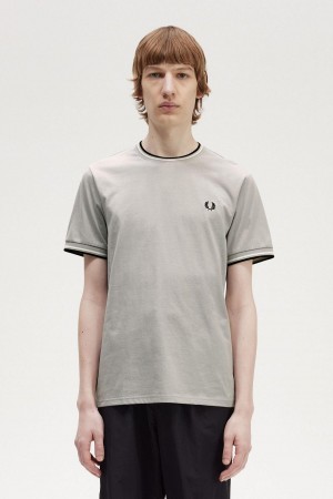 Limestone Fred Perry Twin Tipped Men's T Shirts | CAJKU74650