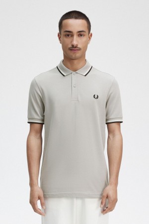 Limestone / Ecru / Black Fred Perry M3600 Men's Polo Shirts | QCAWA18734