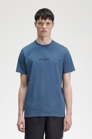 Midnight Blue Fred Perry Embroidered Men's T Shirts | CAEGJ17348