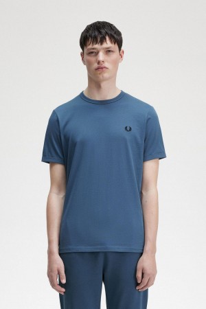 Midnight Blue Fred Perry Ringer Men's T Shirts | CAIIZ77836